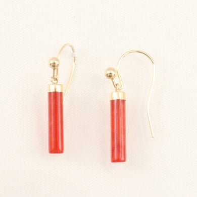14K Yellow Gold Dangle Red Jade Fish-Hook Earrings