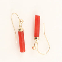 Load image into Gallery viewer, 14K Yellow Gold Dangle Red Jade Fish-Hook Earrings