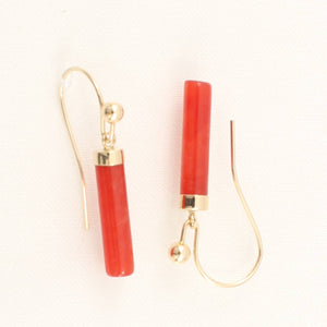 14K Yellow Gold Dangle Red Jade Fish-Hook Earrings