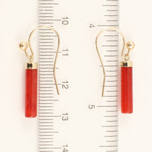 Load image into Gallery viewer, 14K Yellow Gold Dangle Red Jade Fish-Hook Earrings