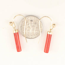 Load image into Gallery viewer, 14K Yellow Gold Dangle Red Jade Fish-Hook Earrings