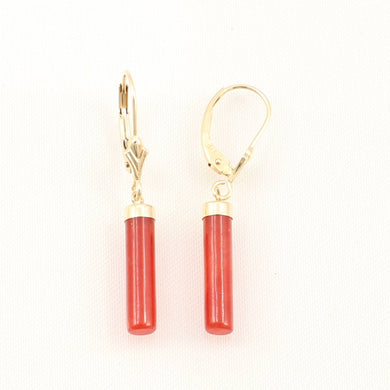 14K Yellow Gold Leverback Red Jade Dangle Earrings