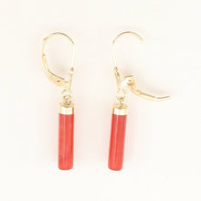 Load image into Gallery viewer, 14K Yellow Gold Leverback Red Jade Dangle Earrings