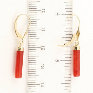 14K Yellow Gold Leverback Red Jade Dangle Earrings