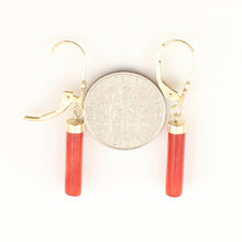 Load image into Gallery viewer, 14K Yellow Gold Leverback Red Jade Dangle Earrings