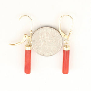 14K Yellow Gold Leverback Red Jade Dangle Earrings