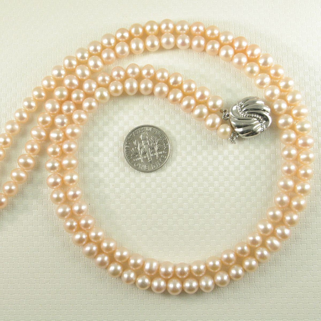 Double Strand Pink Cultured Pearl Necklace with .925 Silver Clasp (17