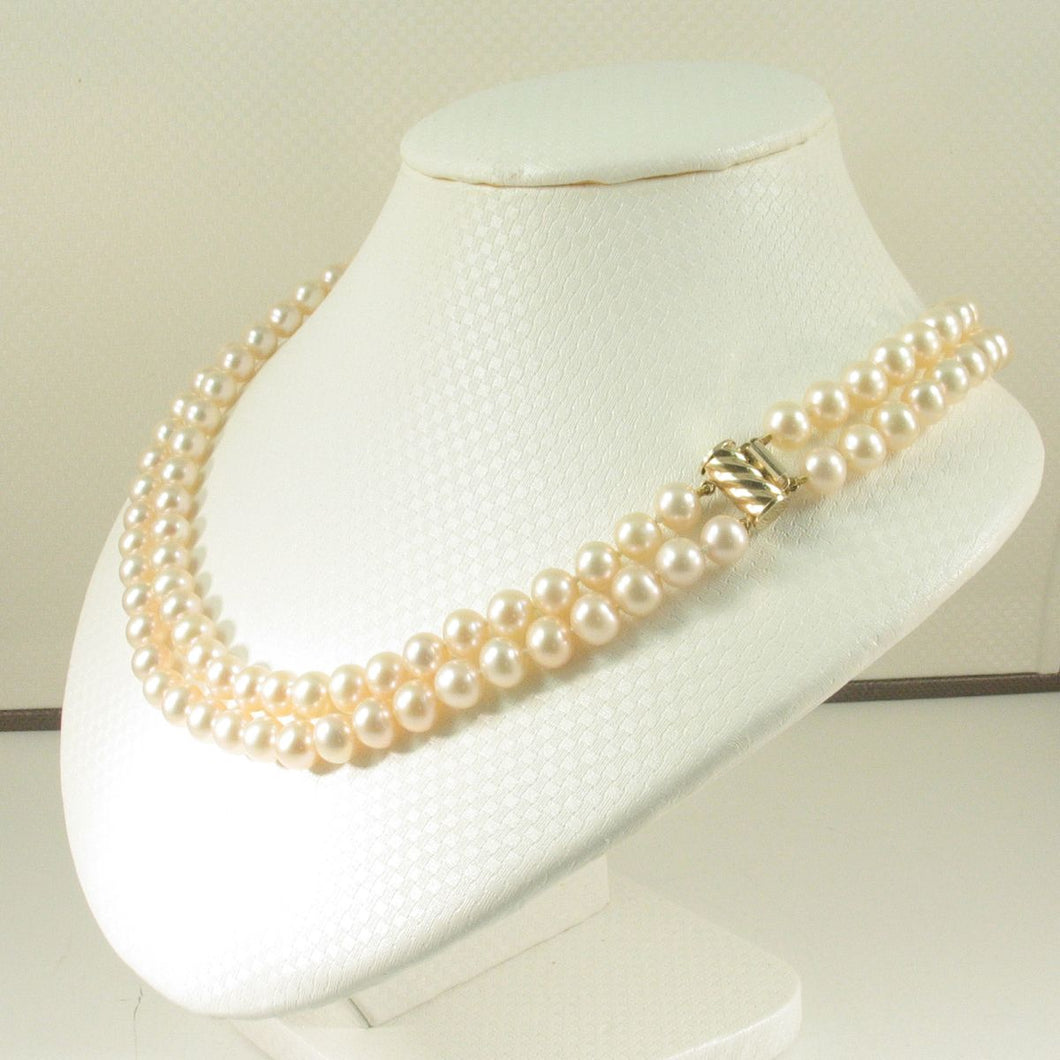 Double Strand Peach Cultured Pearl Necklace with 14K Yellow Gold Clasp