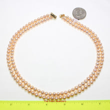 Load image into Gallery viewer, Romantic Pink Double Strand Cultured Pearl Necklace with 14K Yellow Gold Clasp
