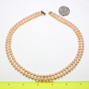 Romantic Pink Double Strand Cultured Pearl Necklace with 14K Yellow Gold Clasp