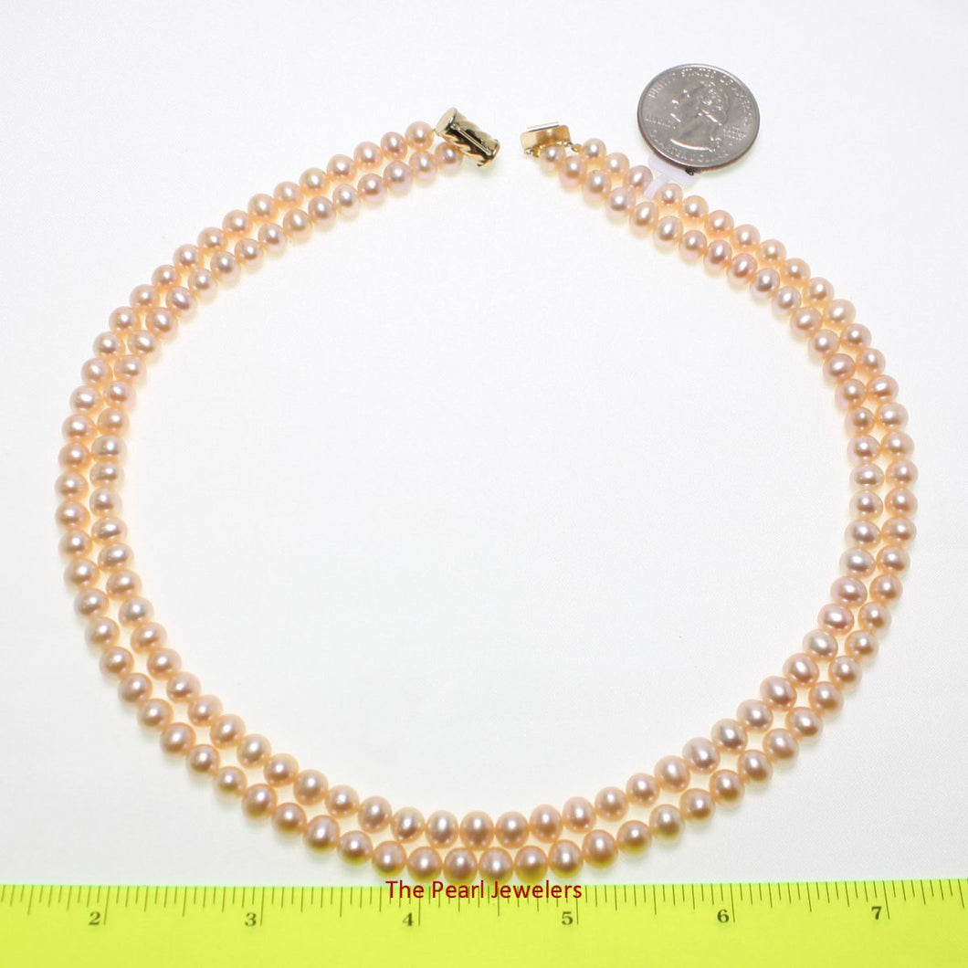 Romantic Pink Double Strand Cultured Pearl Necklace with 14K Yellow Gold Clasp
