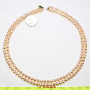 Romantic Pink Double Strand Cultured Pearl Necklace with 14K Yellow Gold Clasp