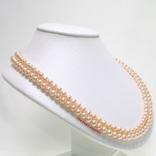 Load image into Gallery viewer, Romantic Pink Double Strand Cultured Pearl Necklace with 14K Yellow Gold Clasp
