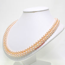 Load image into Gallery viewer, Romantic Pink Double Strand Cultured Pearl Necklace with 14K Yellow Gold Clasp