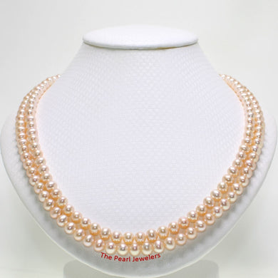 Romantic Pink Double Strand Cultured Pearl Necklace with 14K Yellow Gold Clasp