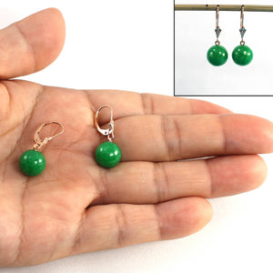 14K Rose Gold Round Green Jade Drop Earrings