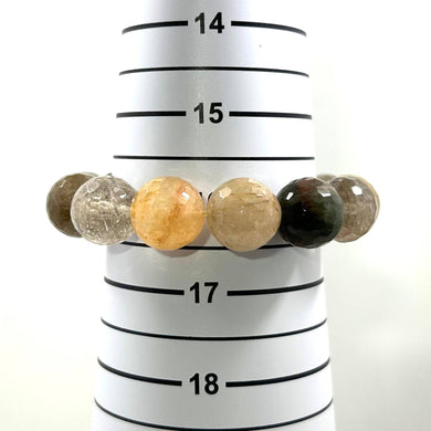 16mm Faceted Multicolor Rutilated Quartz Bracelet