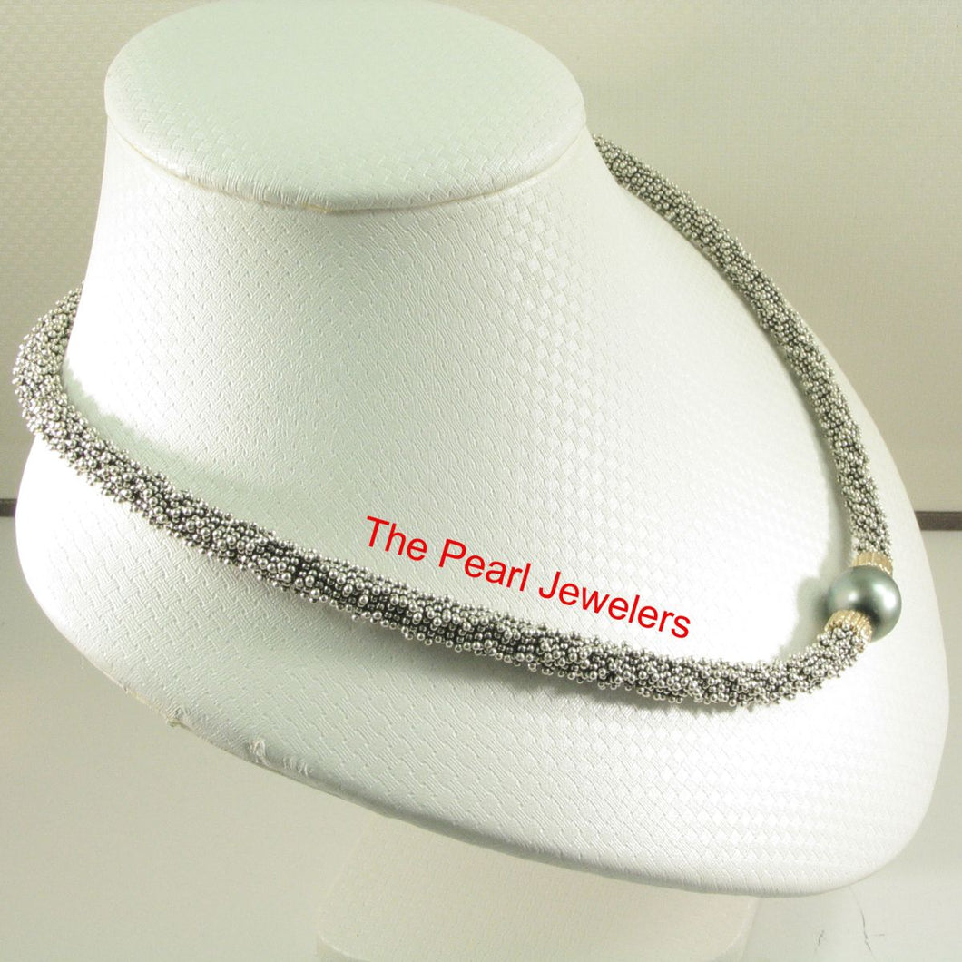 Blue Tahitian Pearl with 14k Gold Roundels & Silver Bali Beads Necklace