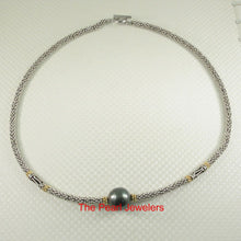 Load image into Gallery viewer, Unique Black Tahitian Pearl with Silver &amp; Gold-Plated Bali Beads Necklace