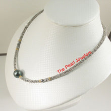 Load image into Gallery viewer, Unique Black Tahitian Pearl with Silver &amp; Gold-Plated Bali Beads Necklace