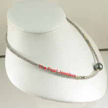 Load image into Gallery viewer, Unique Black Tahitian Pearl with Silver &amp; Gold-Plated Bali Beads Necklace