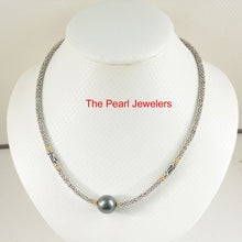 Load image into Gallery viewer, Unique Black Tahitian Pearl with Silver &amp; Gold-Plated Bali Beads Necklace