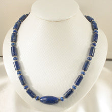 Load image into Gallery viewer, Natural Lapis Lazuli Tube Beads &amp; Silver .925 Bali Spacer Necklace