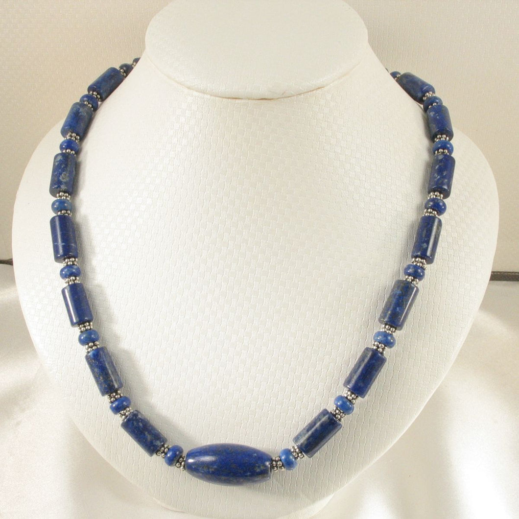 Natural Lapis Lazuli Tube Beads & Silver .925 Bali Spacer Necklace