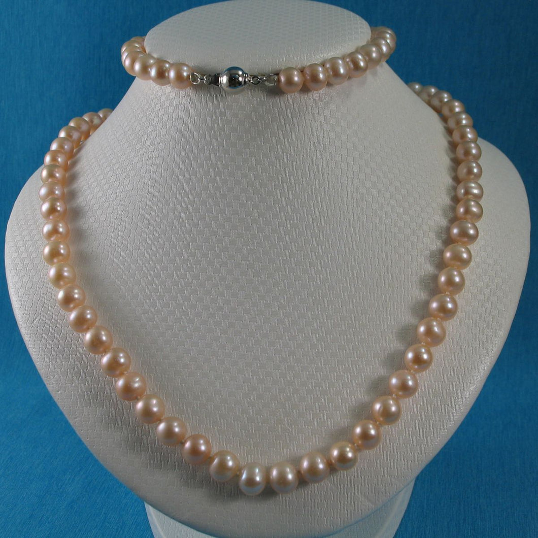 Natural Pink Freshwater Pearl Hand-Knotted Necklace with 925 Silver Clasp (28