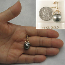 Load image into Gallery viewer, Silver-Gray Tahitian Pearl &amp; 14k Yellow Gold Flowery-Cap Bale with 6 Diamonds Pendant