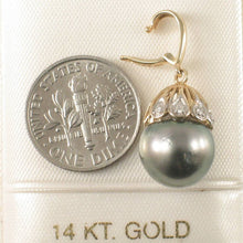 Load image into Gallery viewer, Silver-Gray Tahitian Pearl &amp; 14k Yellow Gold Flowery-Cap Bale with 6 Diamonds Pendant