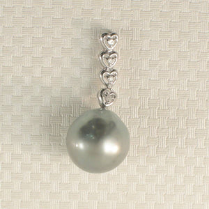 Baroque Silver-Smoke Pearl & Diamond 14k Heart-Bale Pendant