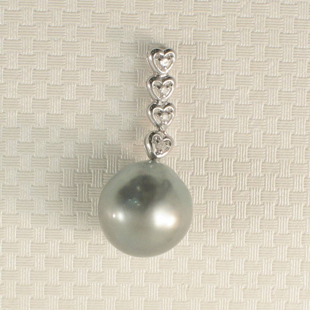 Baroque Silver-Smoke Pearl & Diamond 14k Heart-Bale Pendant