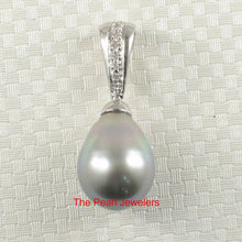 Load image into Gallery viewer, Silver-Tone Tahitian Pearl Pendant in White Gold &amp; Diamonds