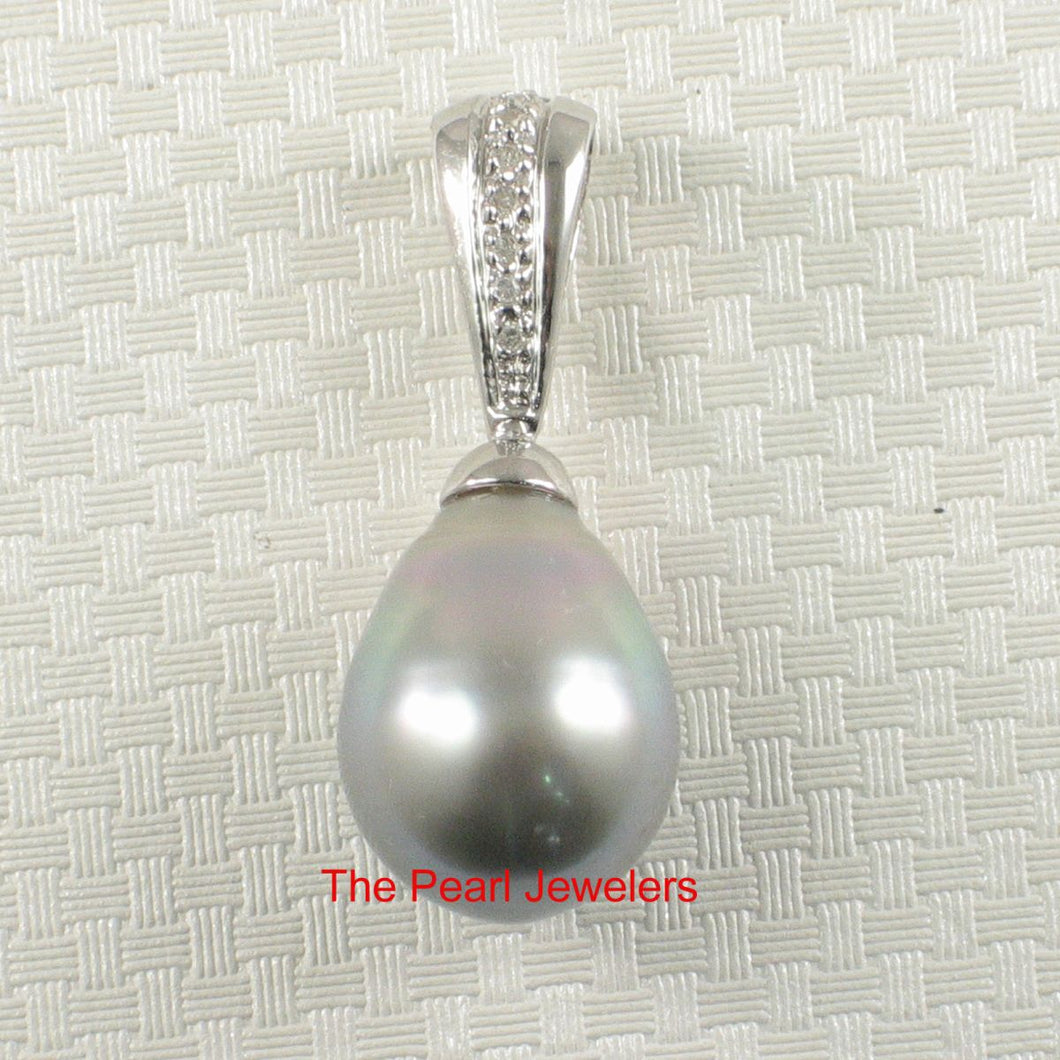 Silver-Tone Tahitian Pearl Pendant in White Gold & Diamonds