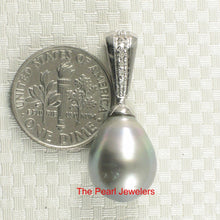 Load image into Gallery viewer, Silver-Tone Tahitian Pearl Pendant in White Gold &amp; Diamonds