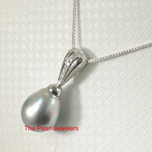 Load image into Gallery viewer, Silver-Tone Tahitian Pearl Pendant in White Gold &amp; Diamonds