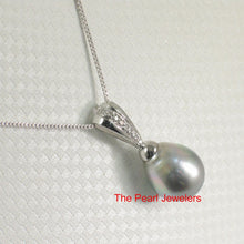 Load image into Gallery viewer, Silver-Tone Tahitian Pearl Pendant in White Gold &amp; Diamonds