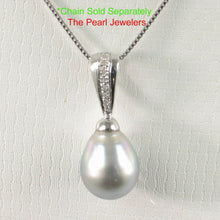 Load image into Gallery viewer, Silver-Tone Tahitian Pearl Pendant in White Gold &amp; Diamonds
