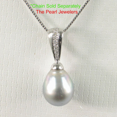 Silver-Tone Tahitian Pearl Pendant in White Gold & Diamonds