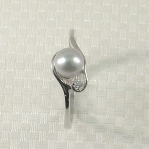 Solid Sterling Silver .925 Silver-Tone Cultured Pearl & Cubic Zirconia Accent Ring