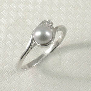 Solid Sterling Silver .925 Silver-Tone Cultured Pearl & Cubic Zirconia Accent Ring