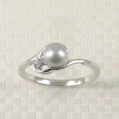Solid Sterling Silver .925 Silver-Tone Cultured Pearl & Cubic Zirconia Accent Ring