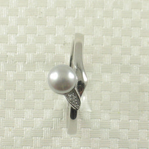 Solid Sterling Silver .925 Silver-Tone Freshwater Pearl & Cubic Zirconia Accent Ring