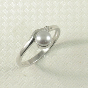 Solid Sterling Silver .925 Silver-Tone Freshwater Pearl & Cubic Zirconia Accent Ring