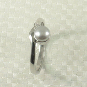 Solid Sterling Silver .925 Silver-Tone Freshwater Pearl & Cubic Zirconia Accent Ring