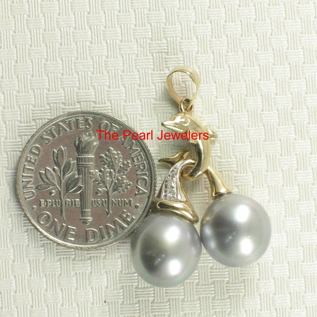 Silver-Toned Tahitian Dolphin Pearl Pendant 14k