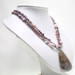Simple Purple Baroque Pearl & Agate Pendant Necklace – 2-in-1 Style