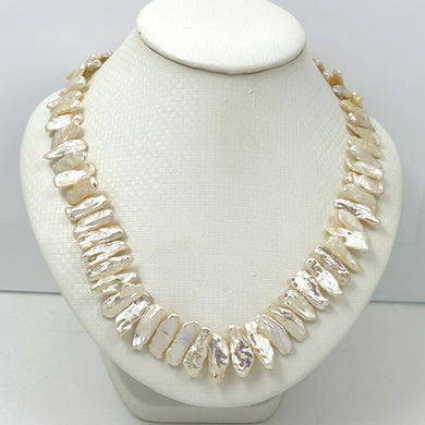 Romantic Peach Biwa Pearl Necklace with Silver Toggle Clasp