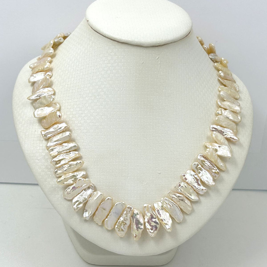 Romantic Peach Biwa Pearl Necklace with Silver Toggle Clasp